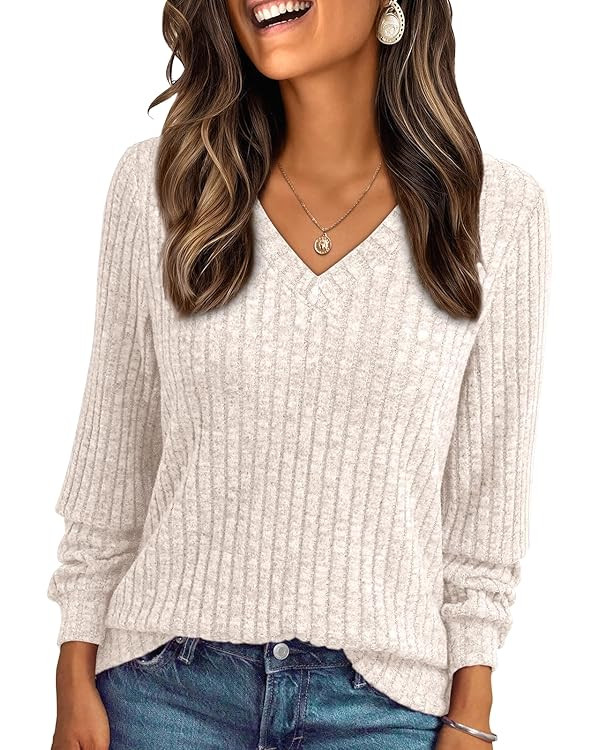 AUTOMET Womens V Neck Long Sleeve Shirt Fall Fashion Tops Tunic Dressy Casual Sweater Clothes Cut... | Amazon (US)