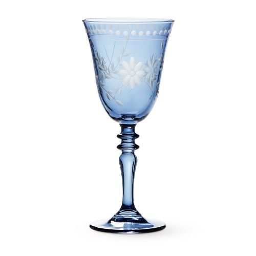 Vintage Etched Wine Glasses, Set of 4, Blue | Williams-Sonoma