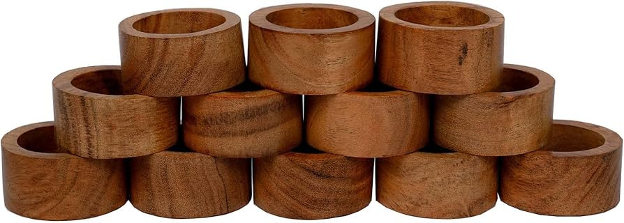 SAMHITA Handmade Acacia Wood Napkin Ring Set of 12 for Dining, Anniversary, Birthday, Christmas |... | Amazon (US)