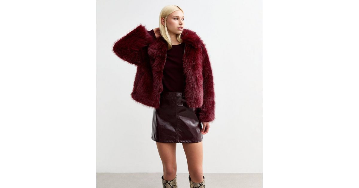 Burgundy Faux Fur Zipped Jacket | New Look | New Look (UK)