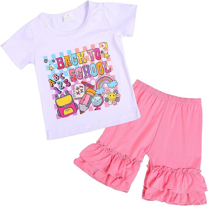 Toddler Girls Back to School Pencil Outfits Set Ruffle T-Shirt Dress and Pants Outfit Set 3-8Year... | Amazon (US)