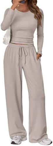 Trendy Queen Women's 2 Piece Matching Lounge Set Long Sleeve Side Ruching Top Wide Leg Drawstring... | Amazon (US)