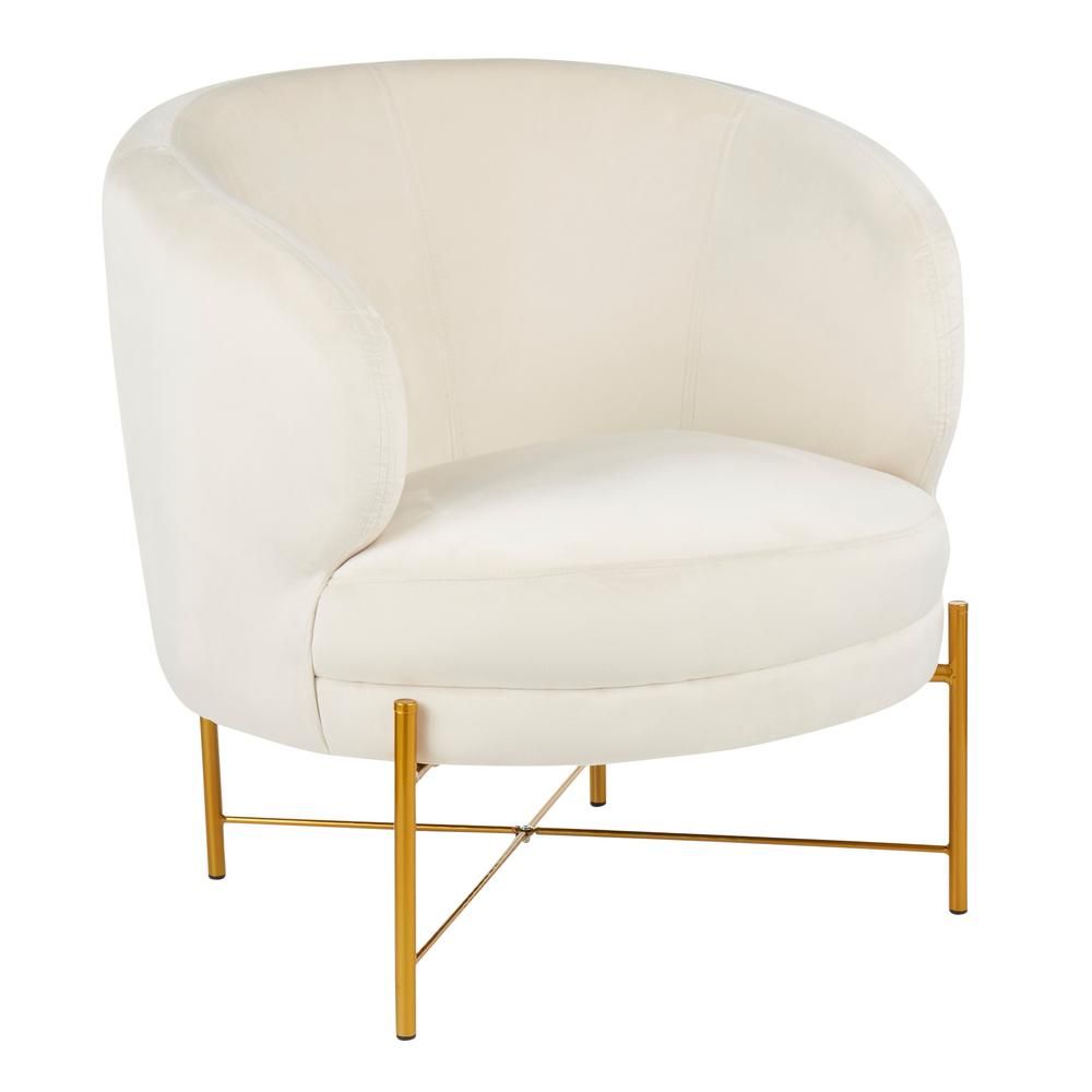 Lumisource Chloe Cream Velvet and Gold Accent Chair, Ivory | The Home Depot