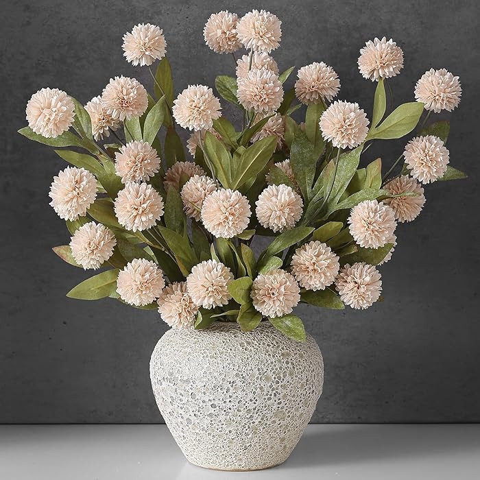 VIERENA 6 Pcs Faux Silk Pompon Mum Artificial Flowers for Vase -27", Bulk Fake Chrysanth Branches... | Amazon (US)