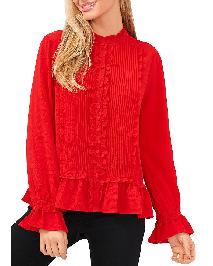 Pleated Ruffled Long Sleeve Blouse | Bloomingdale's (US)