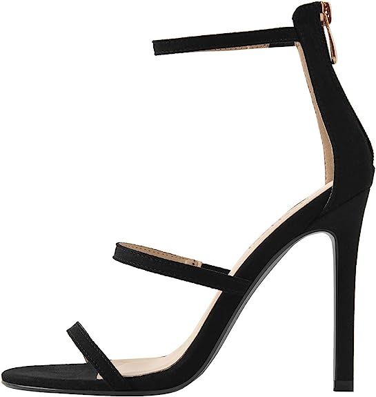 MissHeel Strappy Black Heels Stiletto Sandals | Amazon (US)