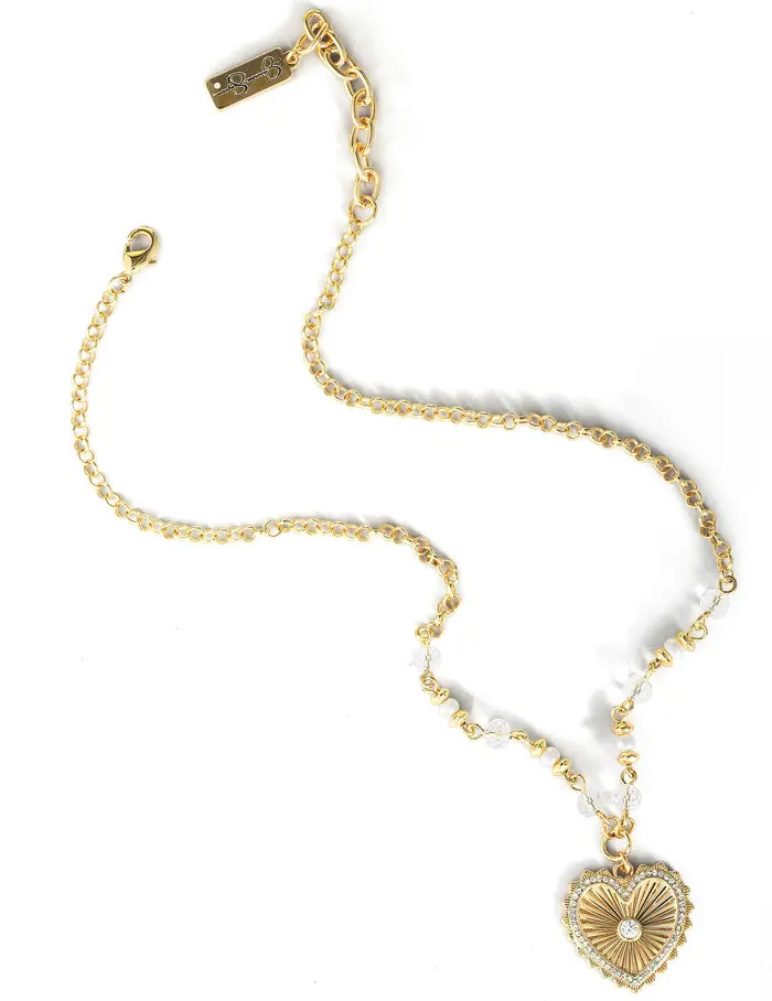 Heart Necklace with Clear Crystal Embellishments, 16" + 2" | Nordstrom