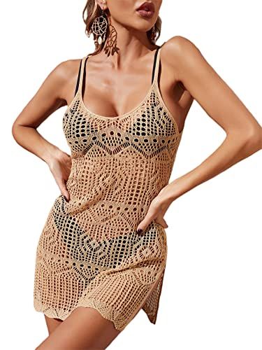 SOLY HUX Women's Spaghetti Strap Hollow Out Split Hem Beach Swimsuit Bikini Cover Up | Amazon (US)
