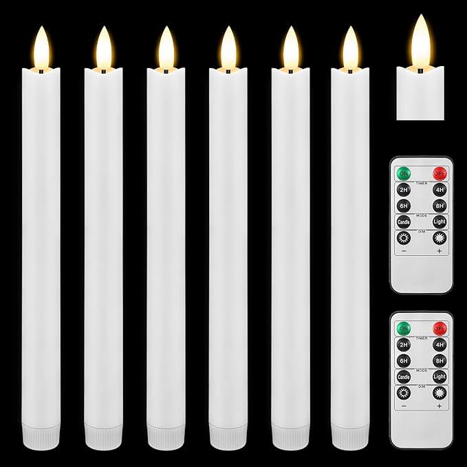 6PCS Flameless Flickering Taper Candles with 2PCS*10-Key Remote and Timer, 25CM White Led Candle,... | Amazon (UK)