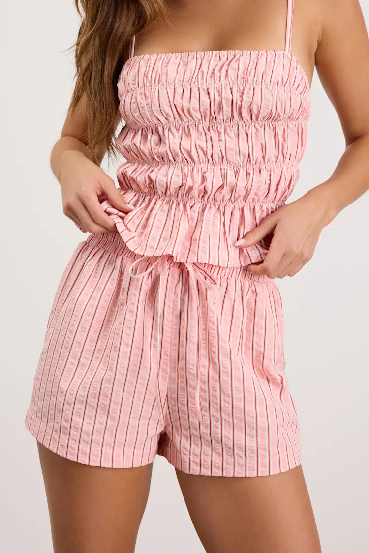 Christa Pink Striped Drawstring Shorts | Lulus
