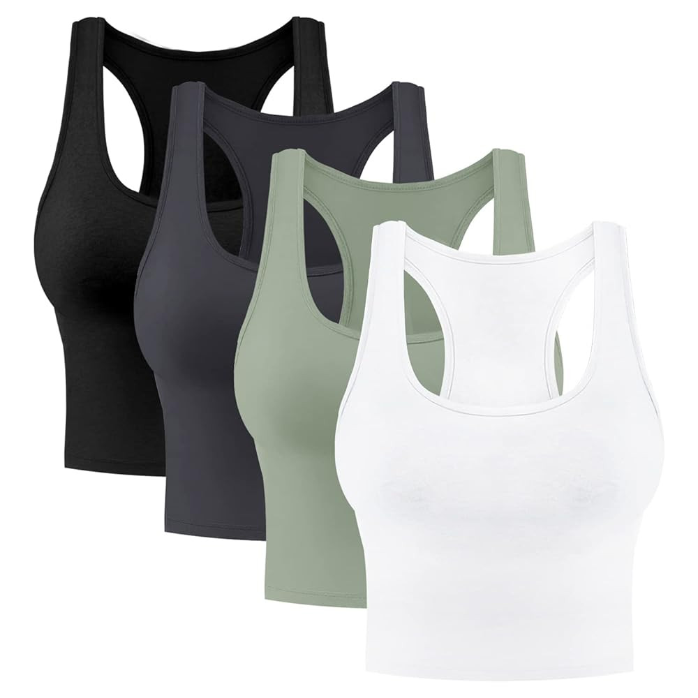 4 Pieces Women's Crop Tops Cotton Basic Tank Tops Racerback Sleeveless Sports Workout Crop Tank T... | Amazon (US)