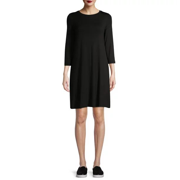 Time and Tru Women's 3/4 Sleeve Knit Dress | Walmart (US)