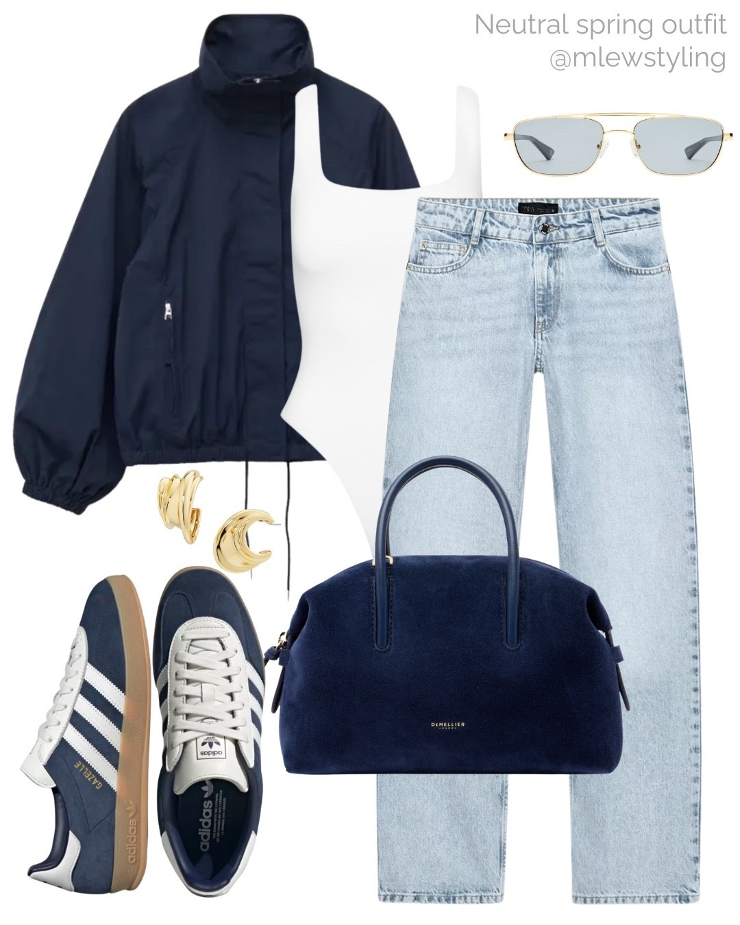 Spring weekend outfit with navy blue 💙

Tags: other stories spring jacket, aritzia bodysuit, light wash Zara dm jeans, navy and white adidas sneakers, blue suede DeMellier tote bag, gold earrings, revolve sunglasses 

#LTKSpringSale #LTKootd #LTKSeasonal
