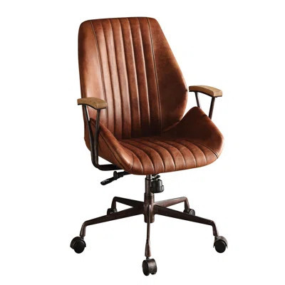 Chair - Swivel And Adjustable In Height Function Options, Lift For Superior Seating Comfort, Top Grain Leather Surface, Wooden & Metal Frame, Industri | Wayfair North America