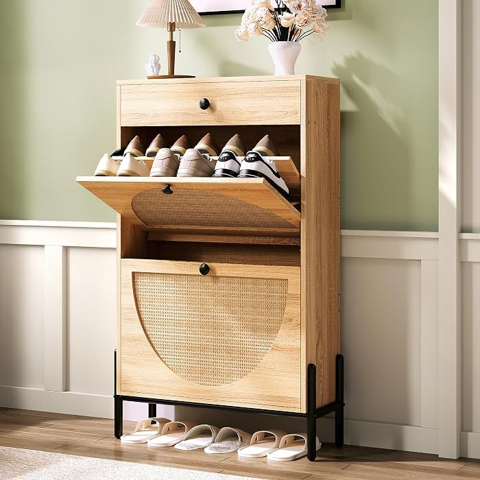 IRONCK Shoe Cabinet with 2 Flip Drawers, Shoe Storage Cabinet for Entryway, Free Standing Shoe St... | Amazon (US)