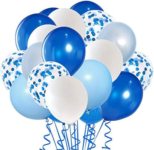 Royal Blue Confetti Latex Balloons, 50pcs 12 inch Light Blue Baby Blue and White Party Balloons for  | Amazon (US)