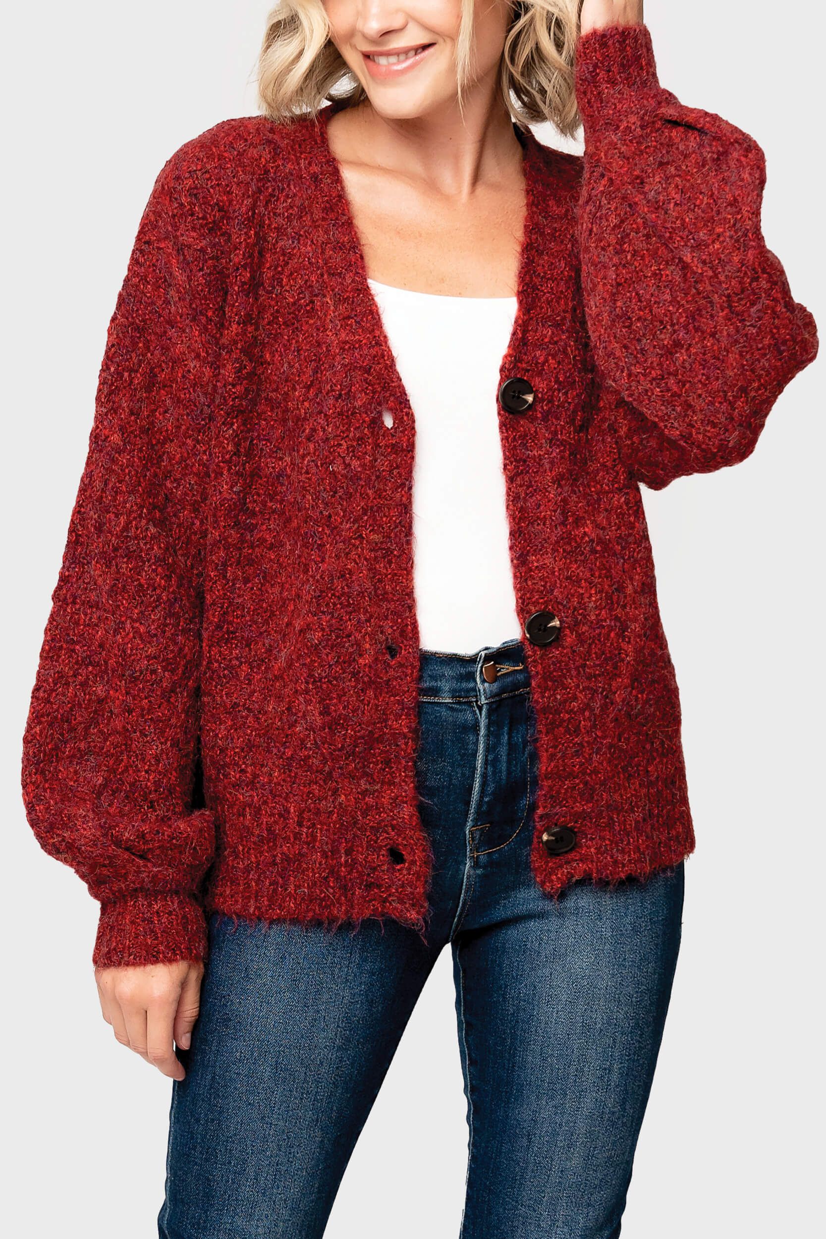 GIGI Cable Knit V-Neck Cardigan Sweater | Gibson
