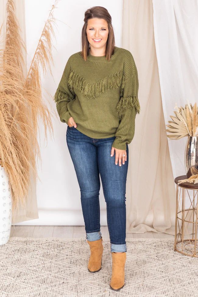 Eager Love Fringe Olive Sweater FINAL SALE | The Pink Lily Boutique