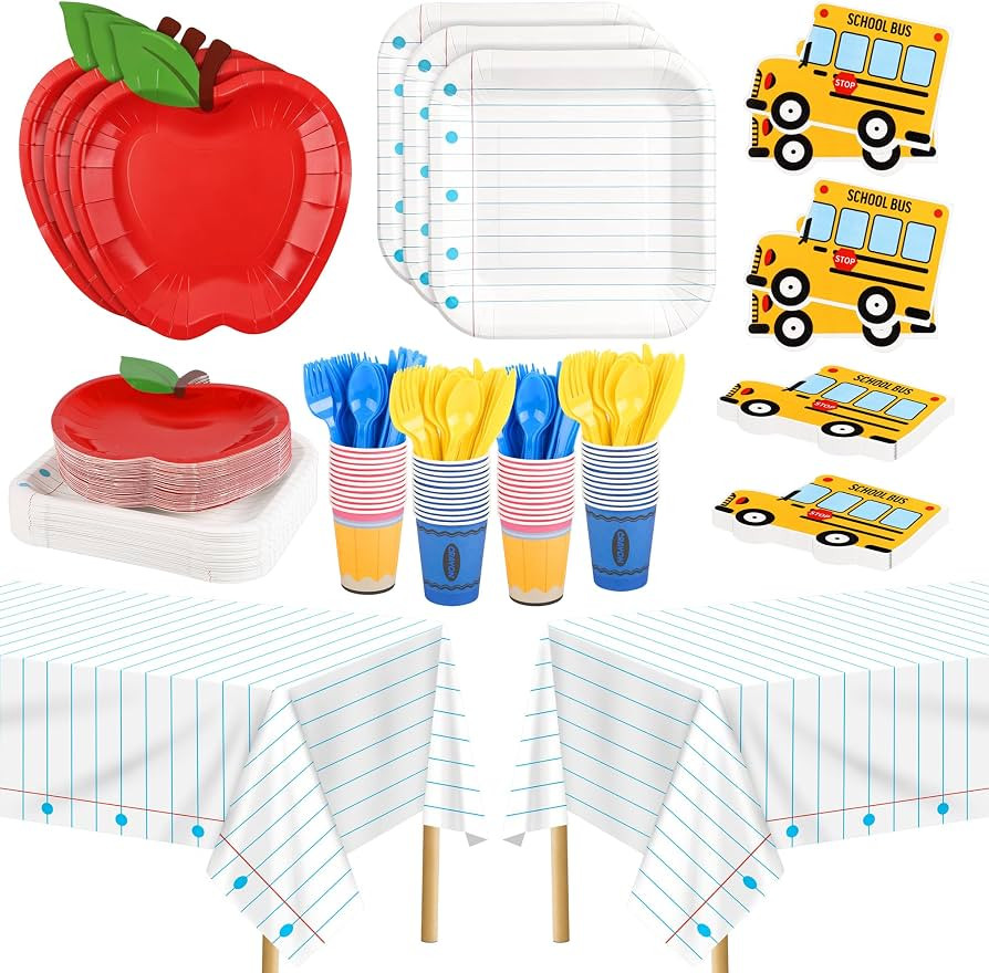 Kochorie 170 Pcs Back to School Party Supplies for 24 Apple Plates Notebook Plates School Bus Nap... | Amazon (US)