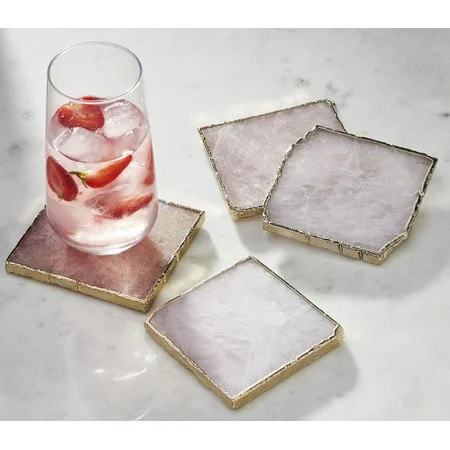 Better Trends Agate Coaster Set of 4 Made of Natural Stone with Gold Trim 4 x 4 Rose | Walmart (US)