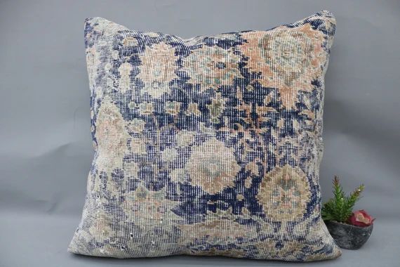 Pillow Cover, Home Decor Pillow, Turkish Pillow, 24x24 Blue Pillow, Rug Pillow, Sofa Case, Chair ... | Etsy (US)