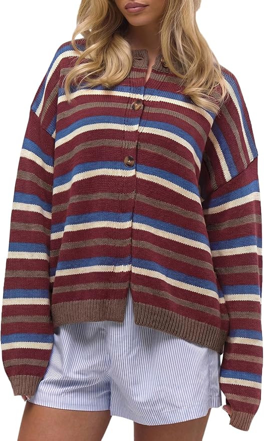 SOLY HUX Women's Y2K Striped Color Block Oversized Cardigan Sweater | Amazon (US)