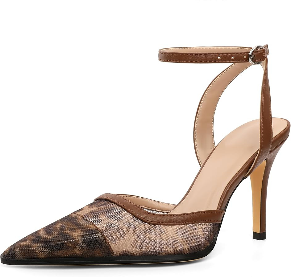 AUMOTED Mesh Heels for Women Closed Pointed Toe Stiletto High Heels Backless Dress Shoes 3.5 Inch... | Amazon (US)