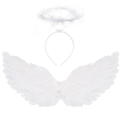 Angel Wings and Halo, Angel Costume Accessories White Fairy for Halloween Outfit, Christmas Eve | Amazon (US)