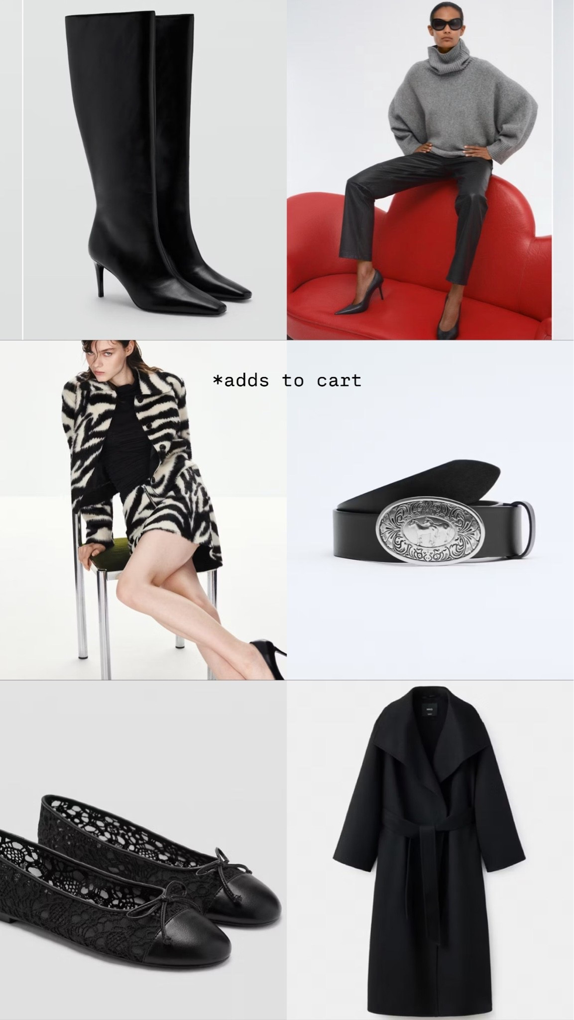 New in mango for autumn, autumn outfits, zebra print, western belt, cape top, wool coat, knee high boots, ballet flats

#LTKuk #LTKautumn #LTKshoes