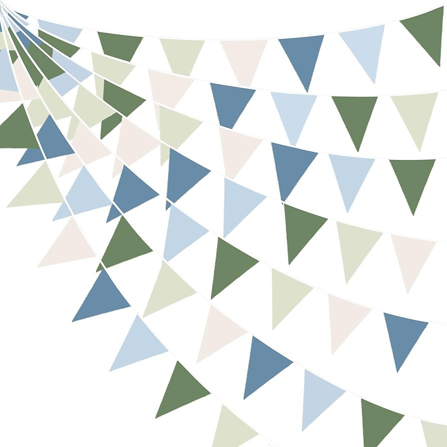 32Ft Blue Green Party Decorations Retro Blue Green Fabric Triangle Banner Flag Banner Pennant Gar... | Amazon (US)