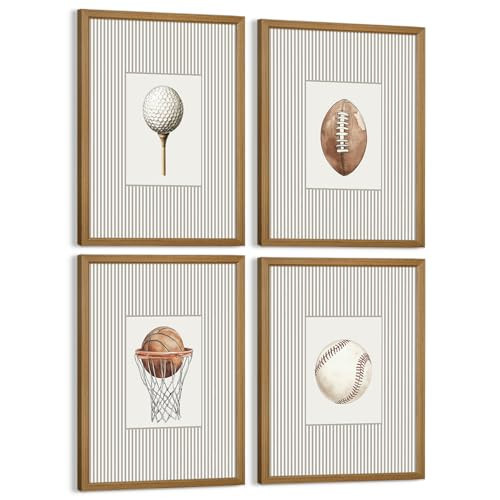 Sports Wall Art Decor Toddler Boys Room Canvas Prints Vintage Sports Nursery Wall Decor Kids Poster Football Baseball Pictures Basketball Golf Painting Artwork for Bedroom 8x10x4 Inch Wood Framed | Amazon (US)