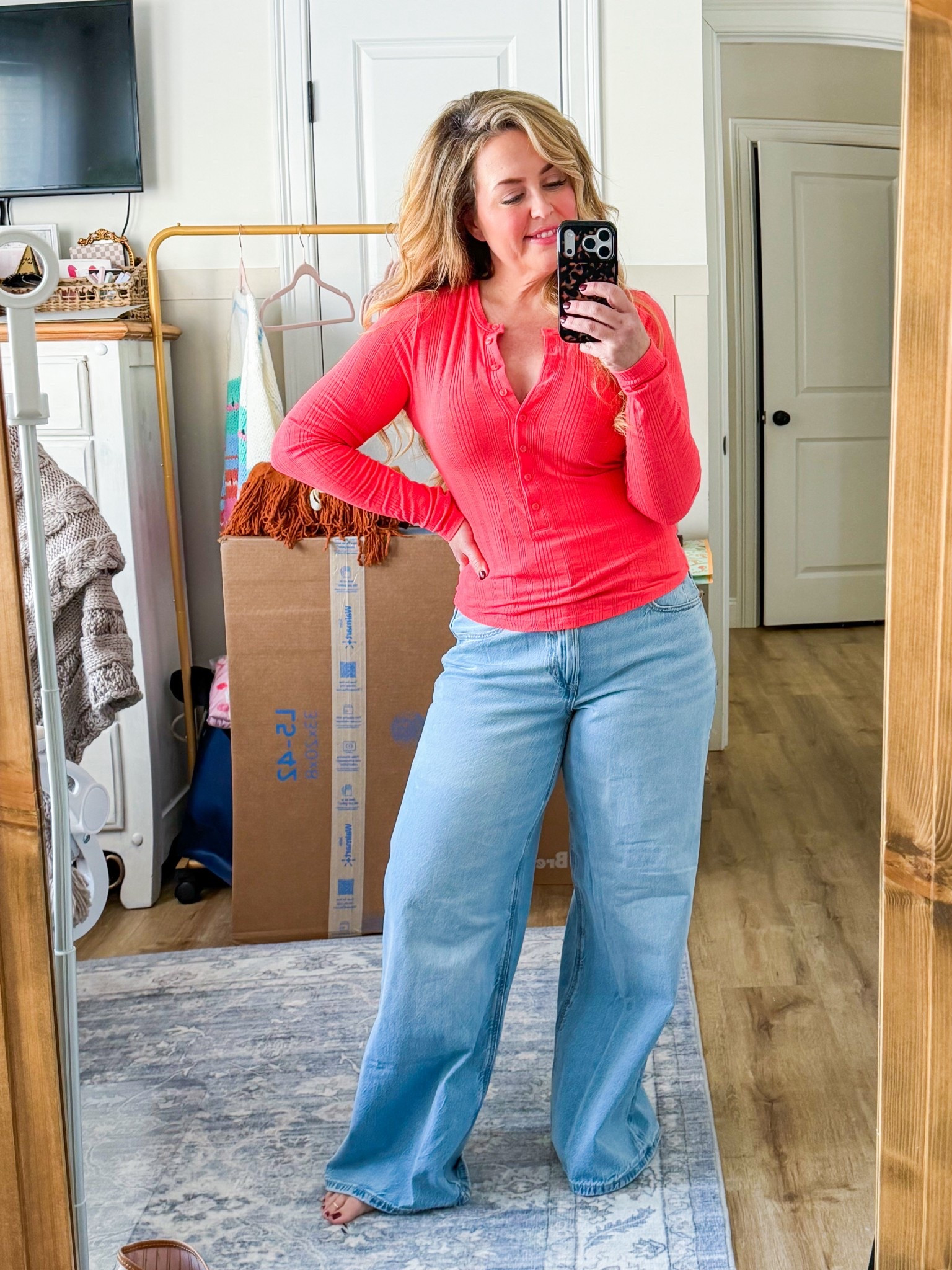 American Eagle never disappoints. ❤️ check out their sale today!! I LOVE these ultra wide Dreamy Drape jeans. And the henley is only $11! I had to buy two more  

#LTKgrwm #LTKootd #LTKOver40