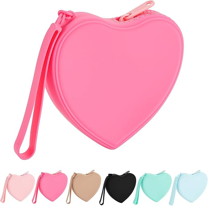 JOVAKIT Small Heart Shaped Portable Silicone Makeup Bag for Women, Travel Waterproof Cosmetic Bag... | Amazon (US)