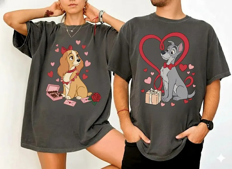 Disney Lady and the Tramp Valentine Couple T-shirt, Disney Christmas Couple Sweatshirt, Disneylan... | Etsy (US)