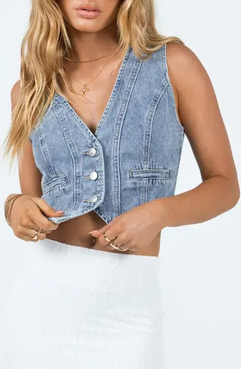 Princess Polly Burrows Denim Vest in Denim Blue at Nordstrom Rack, Size 8 | Nordstrom Rack
