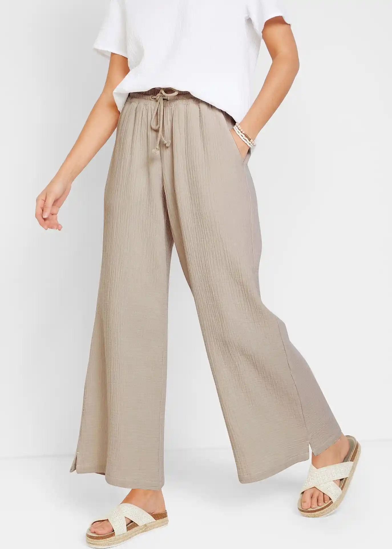 Pantalon palazzo en gaze de coton, Classique | Bonprix FR