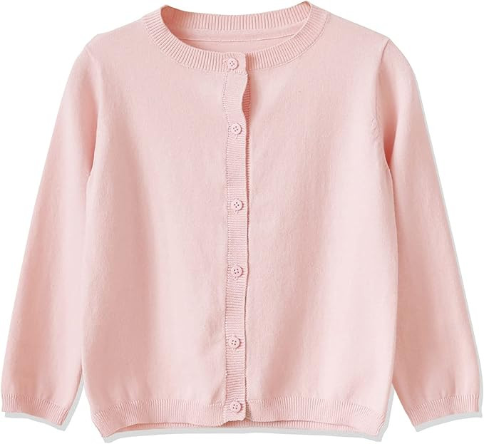 CUNYI Girl's Crewneck Lightweight Button-up Cardigan Cotton Knit Sweater Casual Cute Outerwear | Amazon (US)