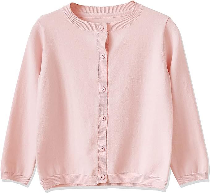 CUNYI Girl's Crewneck Lightweight Button-up Cardigan Cotton Knit Sweater Casual Cute Outerwear | Amazon (US)