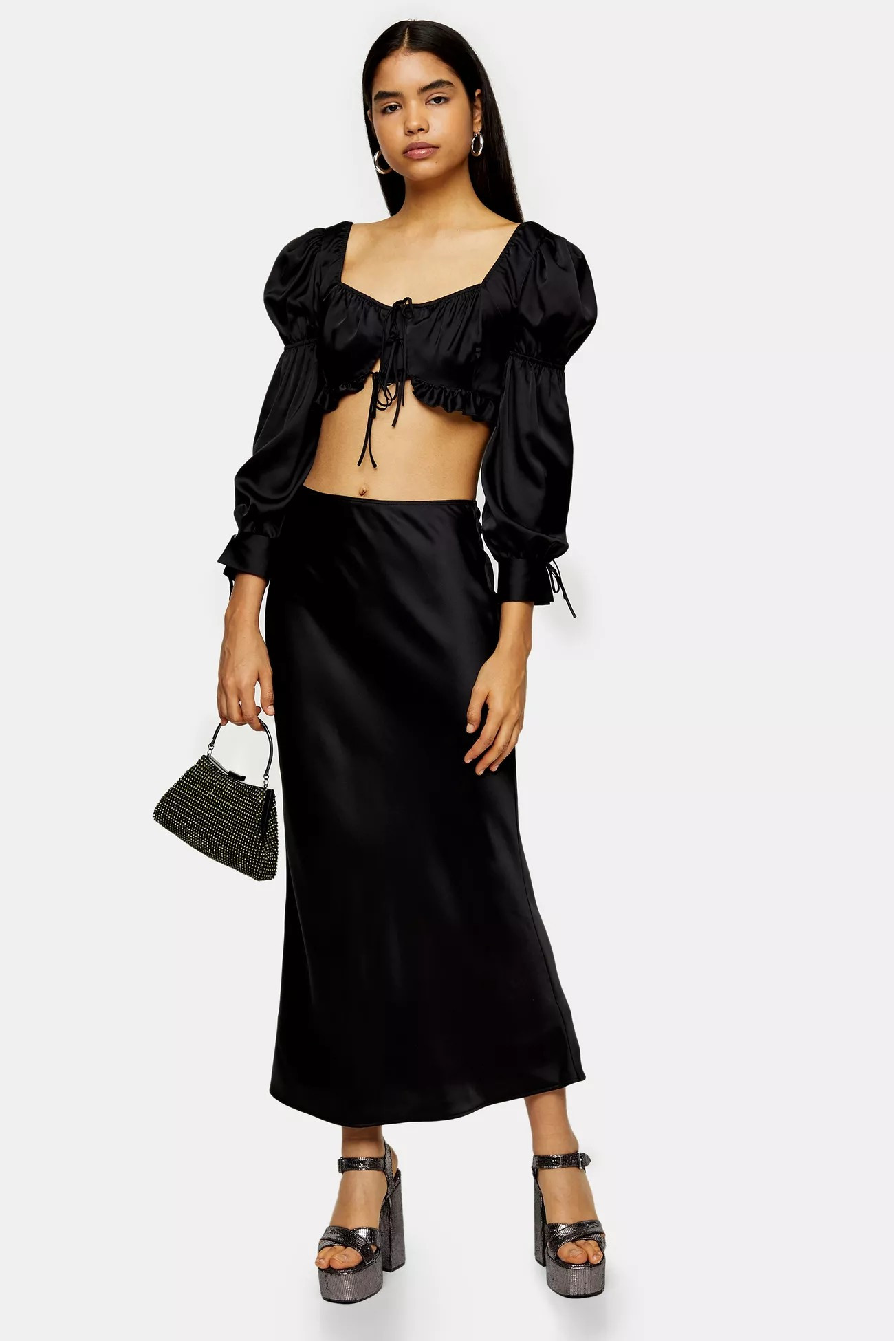 Black Satin Bias Maxi Skirt | Topshop UK