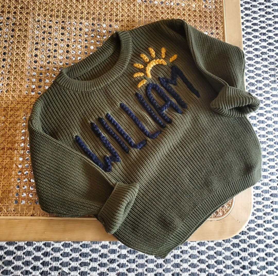 Custom Embroidered Baby Name Sweater Hand Knit Name Sweater - Etsy | Etsy (US)