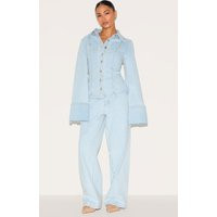 Petite Light Blue Straight Leg Mid Rise Jeans | PrettyLittleThing US