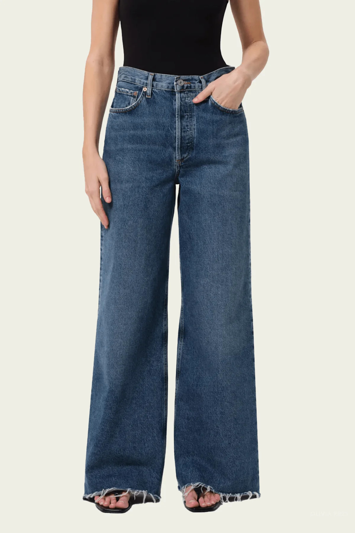 Dame High-Rise Wide-Leg Cut Hem in Control - Blue 23 | Shop Olivia