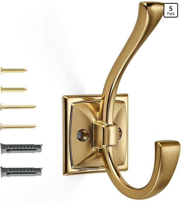 Vintage Wall Hooks,5 Pack Coat Hooks Hardware Towel Hooks for Hanging Coats Champagne Bronze Robe... | Amazon (US)