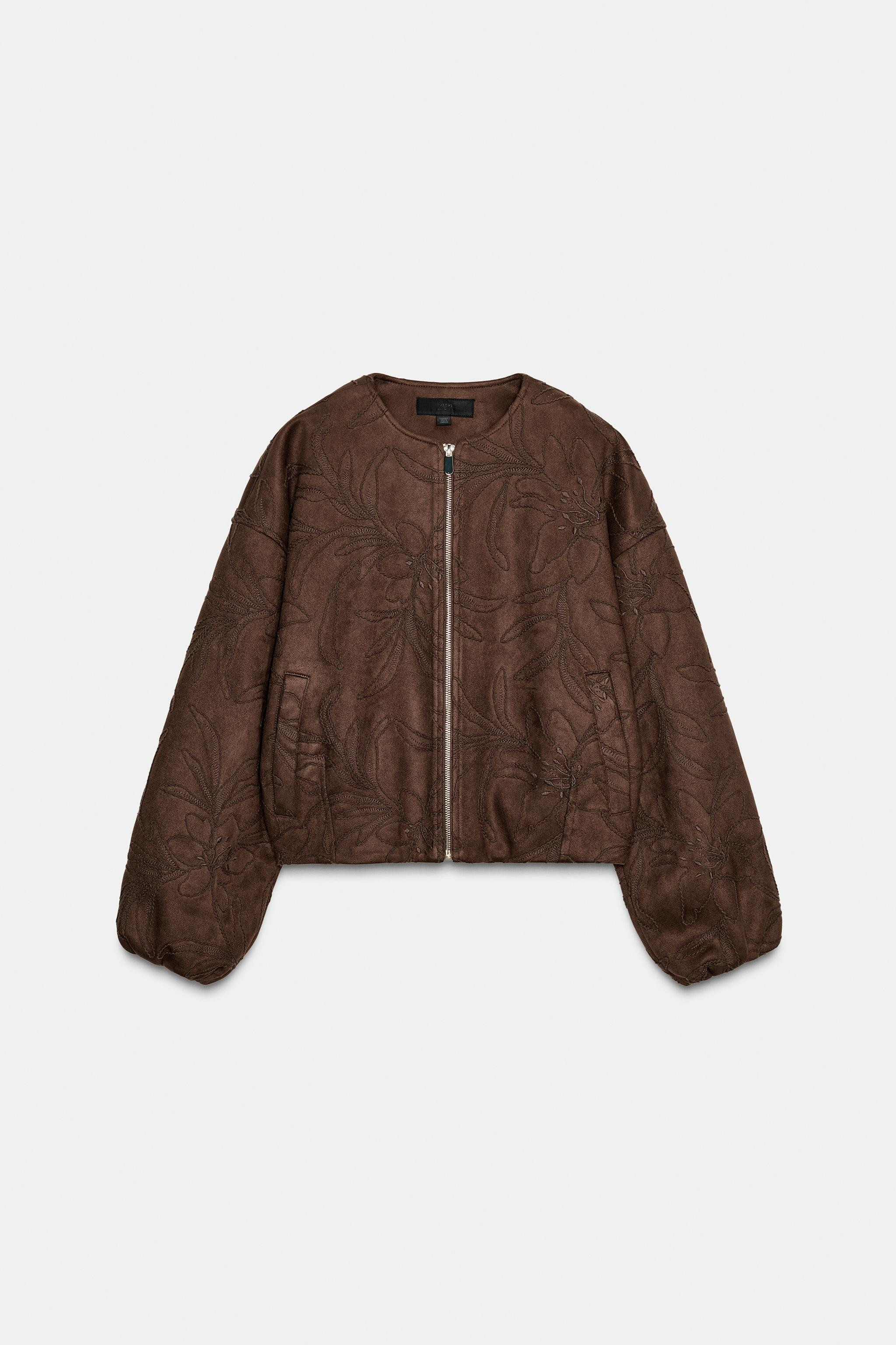EMBROIDERED FAUX SUEDE BOMBER JACKET | Zara US