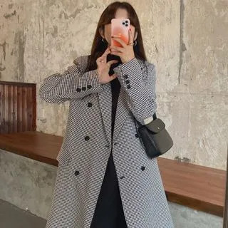 Houndstooth Double-Breasted Coat | YesStyle Global