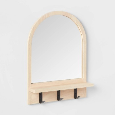 Wood Entryway Organizer with Mirror Light Wood - Brightroom™: Wall Mounted Coat Rack with Hooks | Target