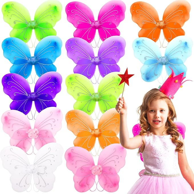 Noamus 12 Packs Butterfly Fairy Wings for Girls, Sparkle Princess Wings Bulk for Kids, Dress Up G... | Amazon (US)