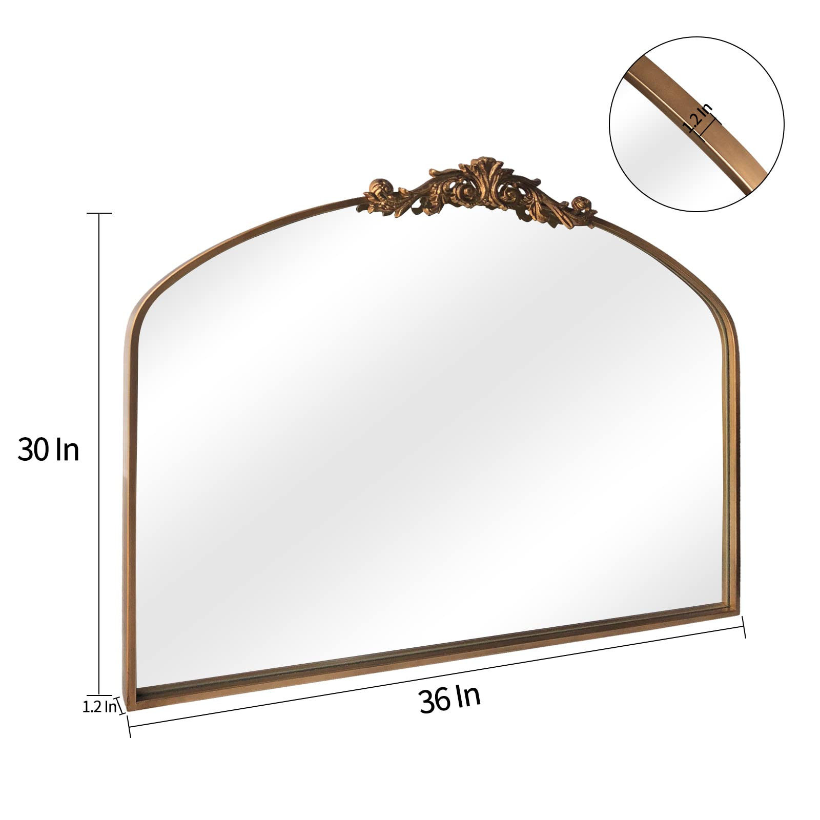 Gold Wall Mirror, Large Arched Vintage Baroque Ornate Mirrors, Traditional Decorative Antique Brass Mirror for Entryway Table, Living Room, Bedroom, , Bathroom Vanity, Fireplace (30” x 36”) | Amazon (US)