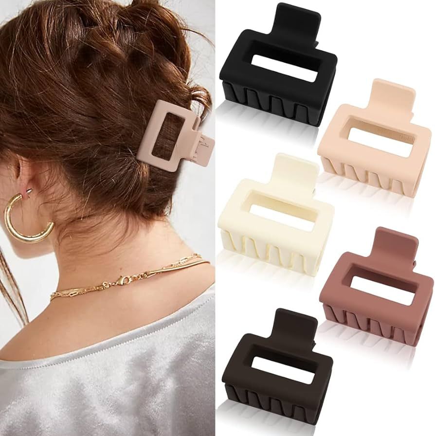 ATODEN 5 Pcs Square Hair Clips Matte Hair Claw Clips for Women Girls 2'' Square Claw Clips for Thin  | Amazon (US)