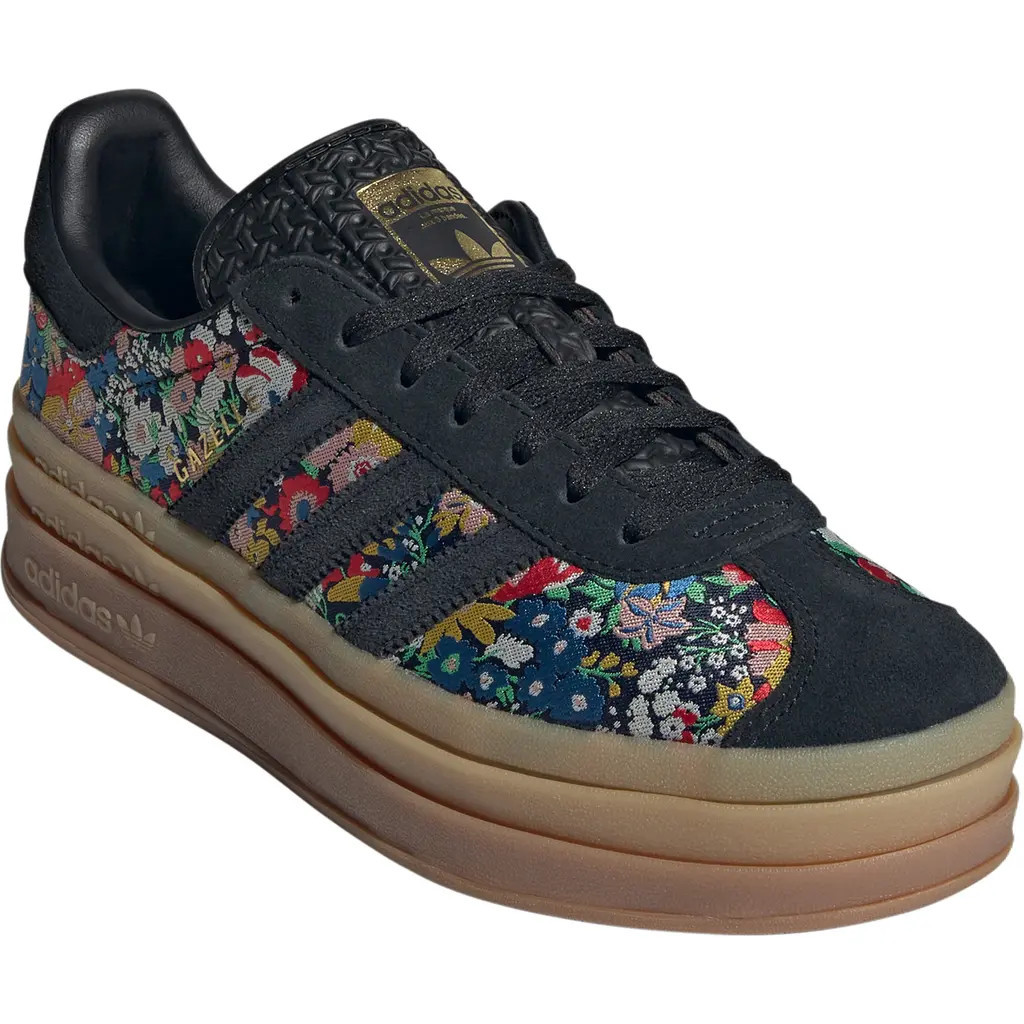 adidas x Liberty London Gazelle Bold Platform Sneaker in Black/Supplier Color/Gold at Nordstrom, Size 6.5 | Nordstrom